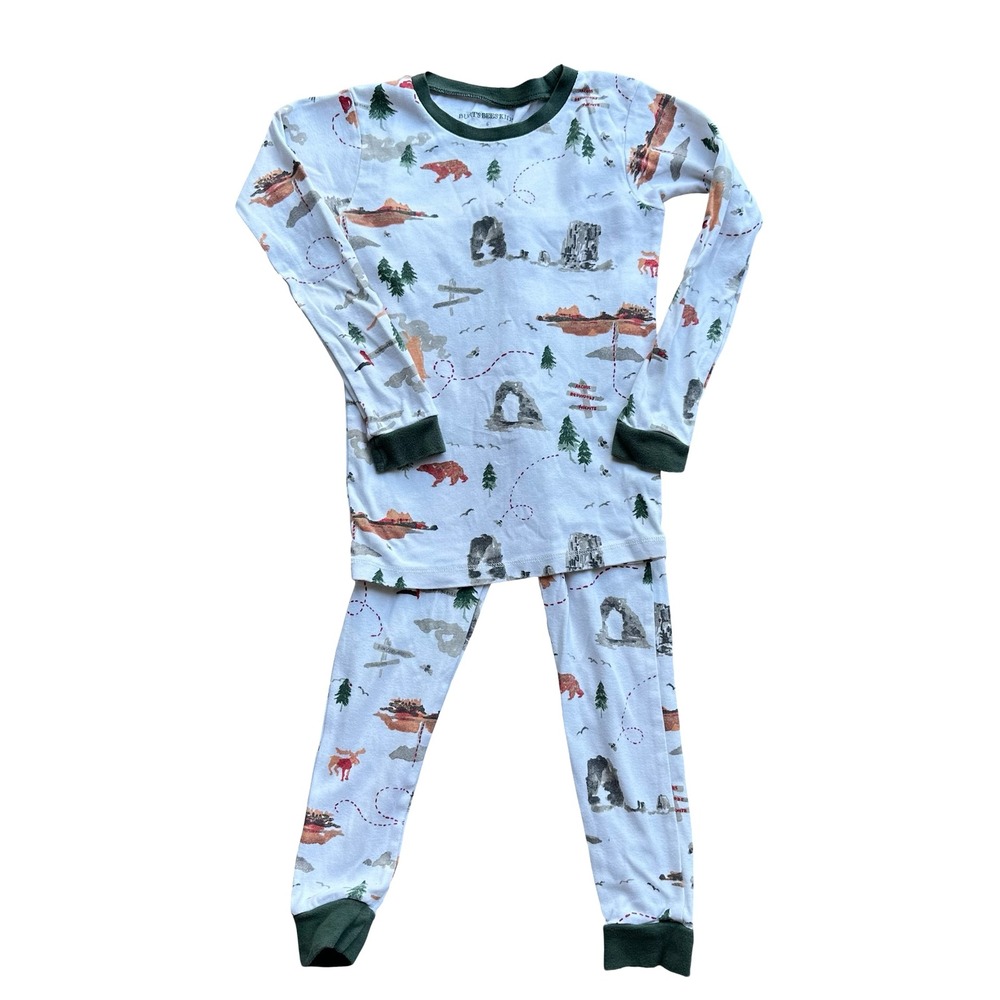 Burt's Bees 2-Piece Pajamas Set Size 6 Blue Organic Cotton Adventure Crew Neck